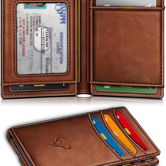 Magnetic RFID Blocking Slim Wallet-Genuine Leather Front Pocket Wallet for Men - Picture 2 of 7